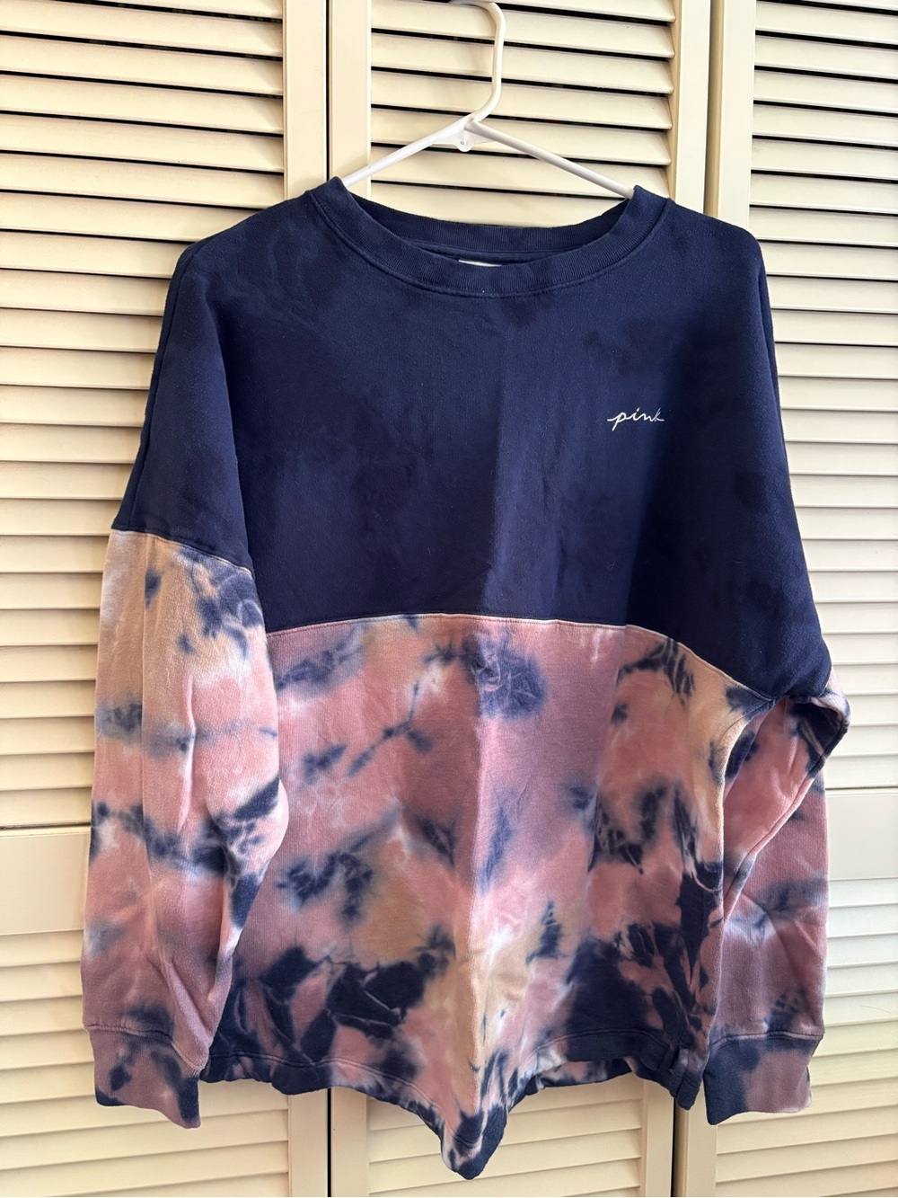 PINK Victoria's Secret Navy and Pink Tie-Dye Crewneck Sweatshirt